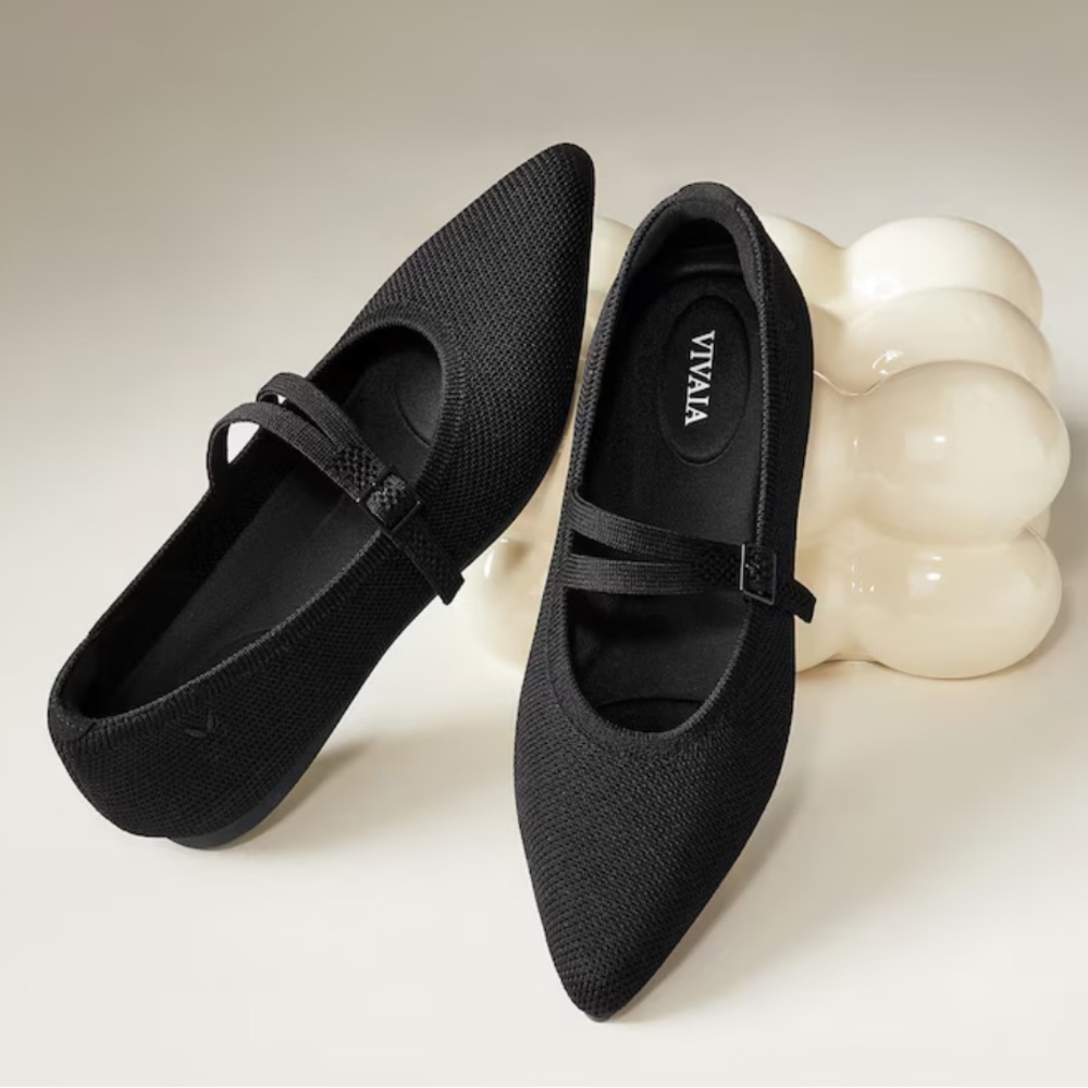 Vivaia Pointed-Toe V-strap Mary Jane Flats (Aria Mary-Jane)